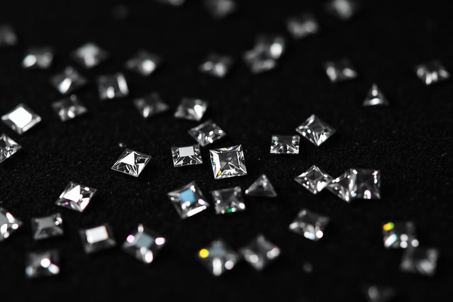 CVD lab-grown melee diamonds on a dark tray