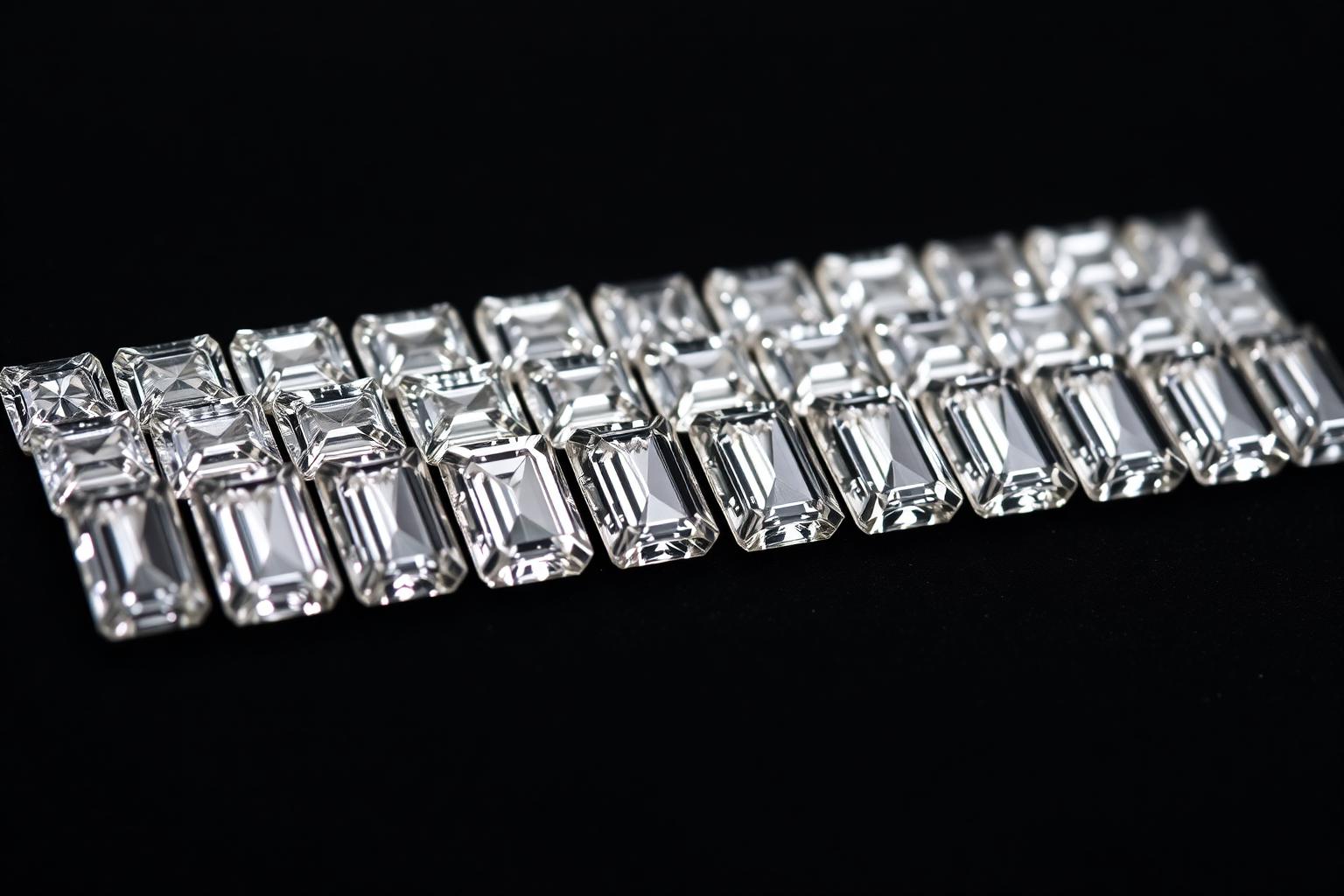 Straight baguette melee diamonds laid out in calibrated rows